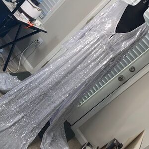 White and silver side splits dress